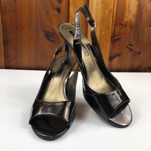Bandolino Shimmery Copper Brown Leather Sling Back Peep Toe Shoes Timeless